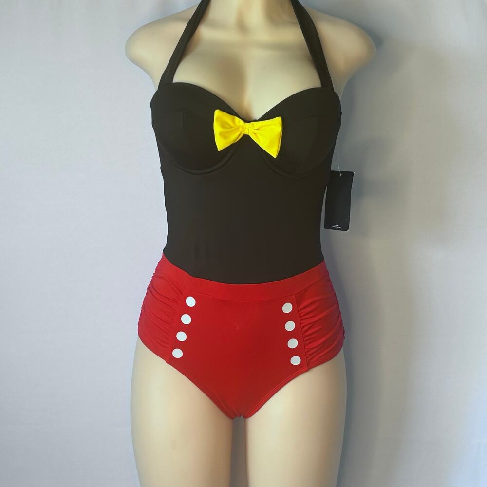 Disney Mickey Cosplay One Piece Swimsuit Retro Pin Up Halter SM vacation